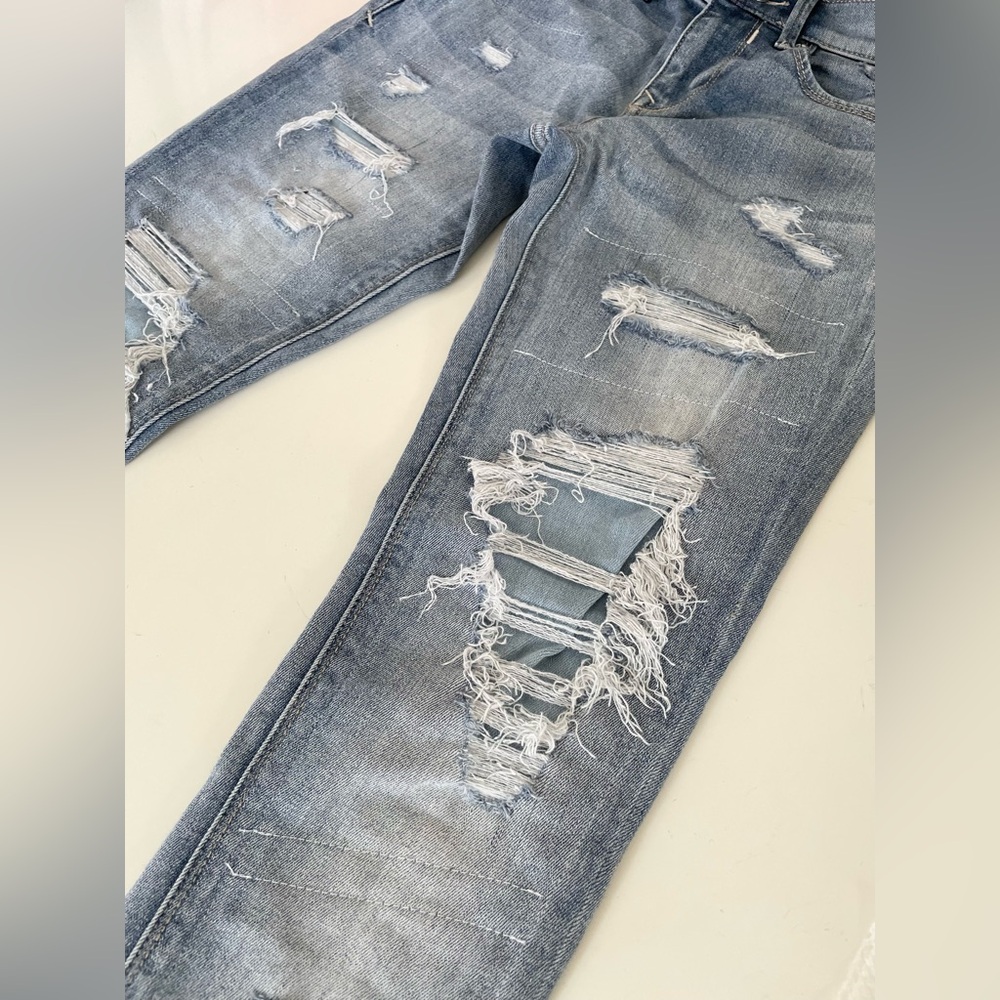 Express Blue Skinny Jeans Distressed Ripped Mid-Rise Women’s 00R - Picture 9 of 12